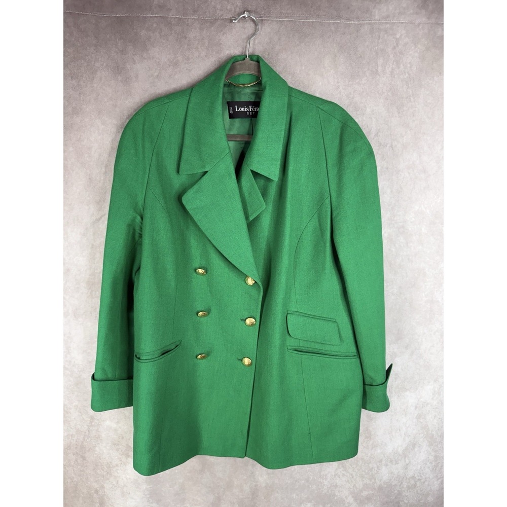 VTG Louis Feaud Paris Wool Cashmere Blend Blazer Coat In Green Women's Sz US 14